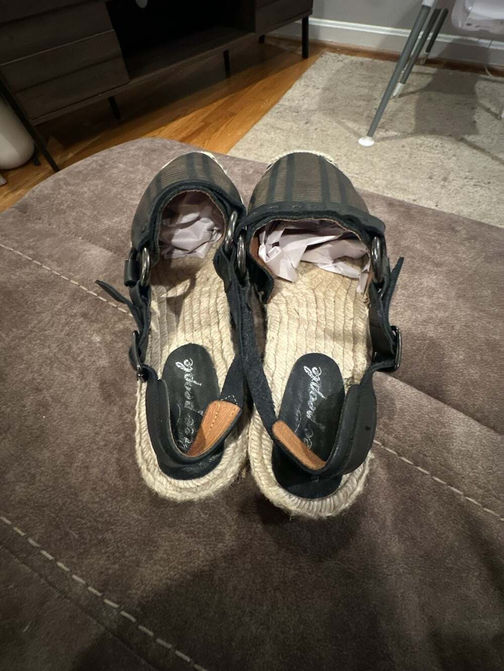 Free People Black Woven Espadrille Slingback Sandals Size 38